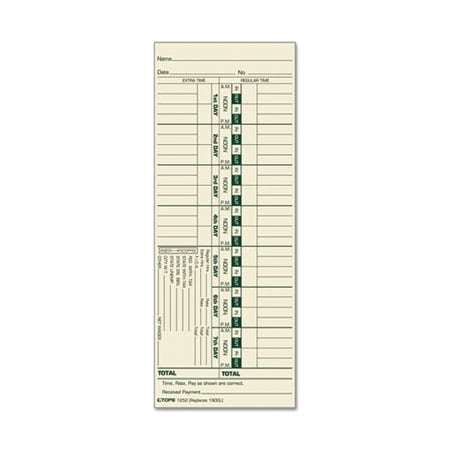 Tops Business Forms TOPS, Time Card For Acroprint And Lathem, Weekly, 3 1/2 X 9, 500PK 1252